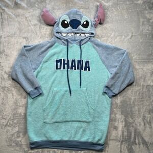 Disney Stitch Ohana Hoodie Dress Womens Blue Mint Green Cosplay Sleepwear M